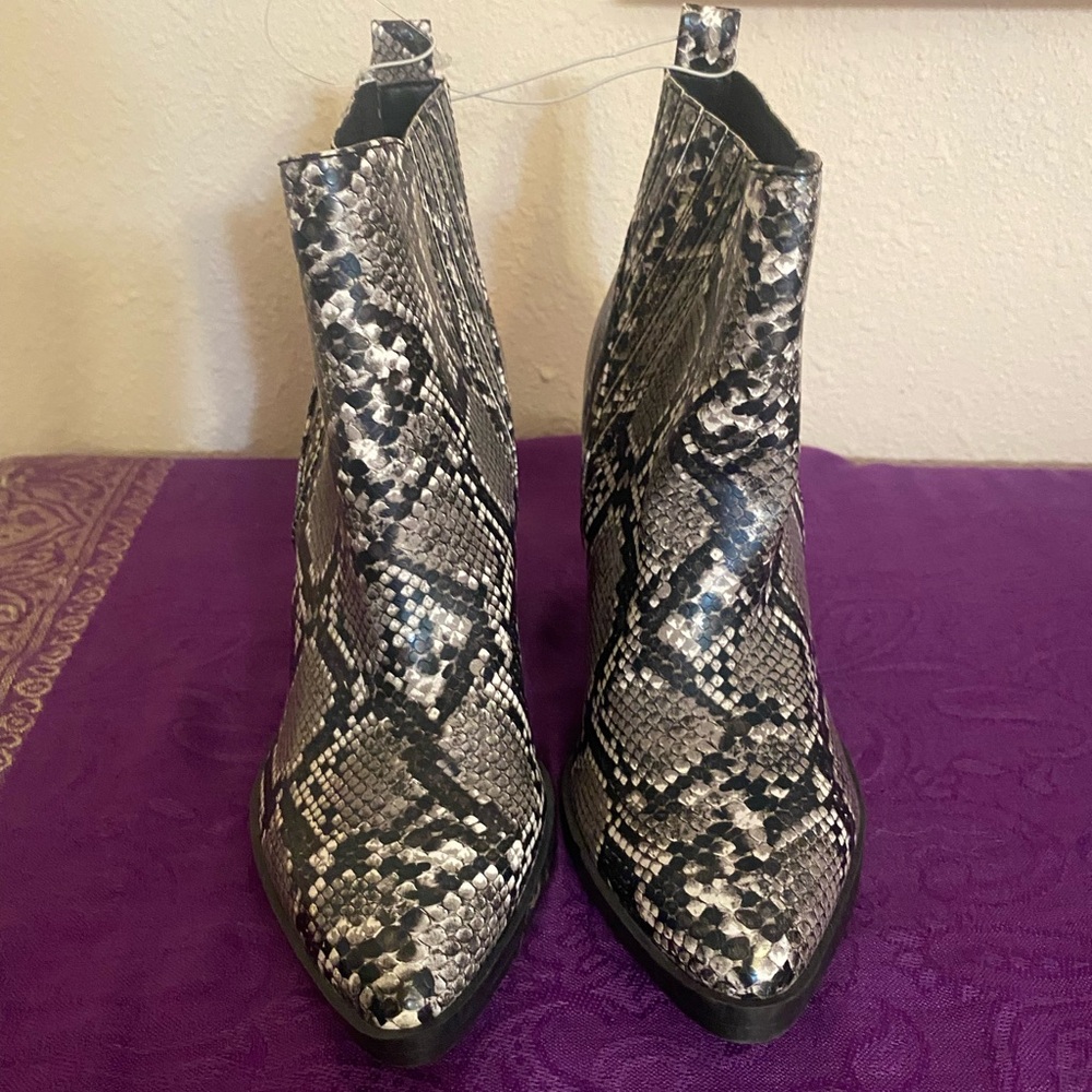 Indigo Black and Gray Snakeskin Ankle Boots
